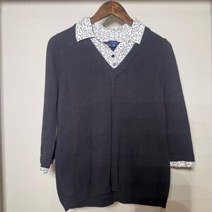 Vintage Women’s Black Sweater with Floral Collar Underneath Size Medium 90s